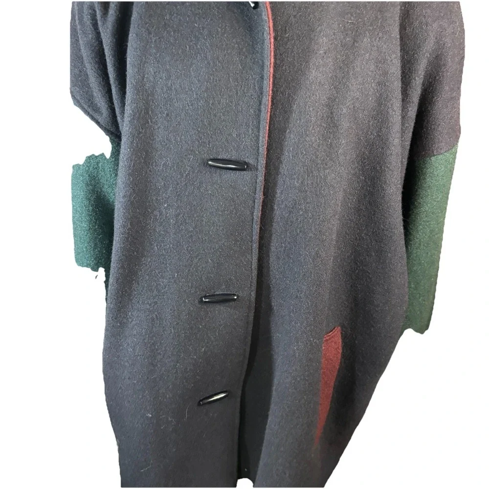 Vtg 90's Wool Coat W/ Hood  Color Block  New York Girl  Sz 24 1/2‎ Womens Cozy